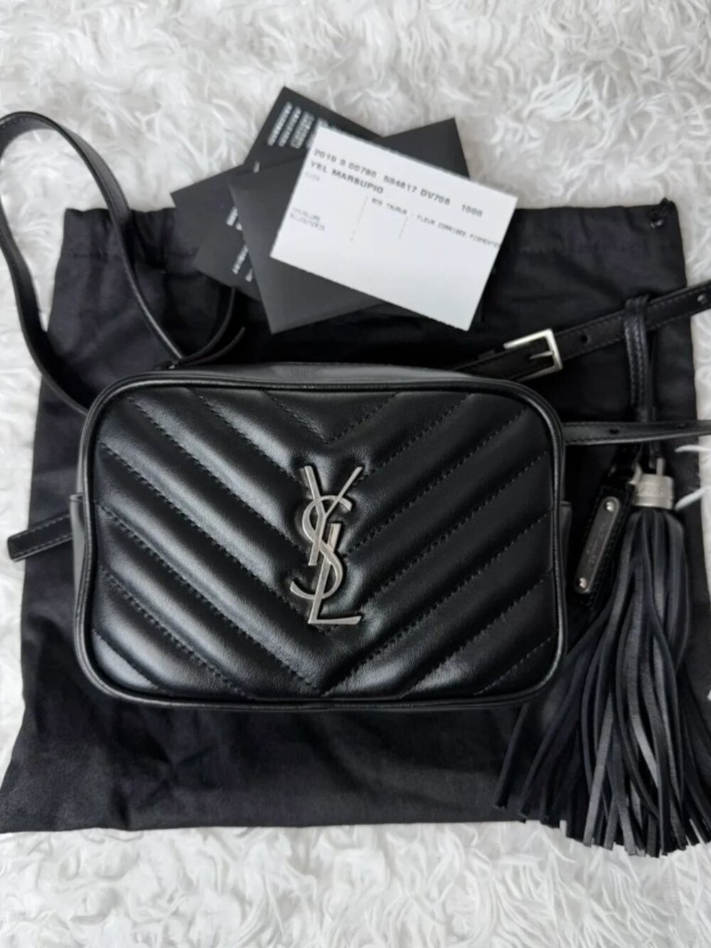 SAINT LAURENT Calfskin Matelasse Monogram Lou Belt Bag in Black